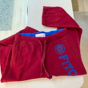 Abercrombie & Fitch Burgundy Joggers with Blue Accents